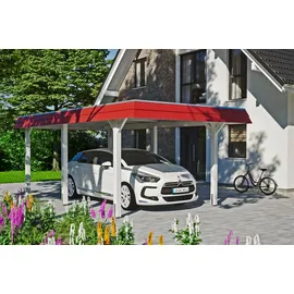 SKANHOLZ Skan Holz Walmdach Carport 3,62 x 6,28 m weiß mit Aluminiumdach und Pfostenanker