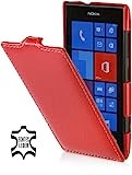 STILGUT Leder-Hülle kompatibel mit Nokia Lumia 520 vertikales Flip-Case, rot