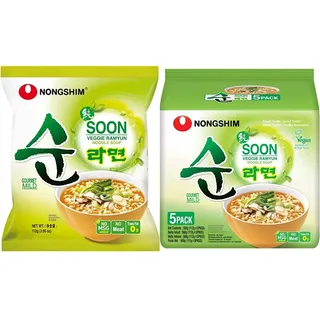Nong Shim Instantnudeln Soon Veggie Ramyun – Koreanische Gemüse Ramen Suppe mild - 20er Vorteilspack à 112g & Instantnudeln Soon Veggie Ramyun - Gemüse Ramen Suppe mild - 1er Vorteilspack à 560g