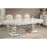 Casa Padrino Luxus Barock Esstisch Weiß / Cremefarben / Mehrfarbig / Gold - Ovaler Massivholz Esszimmertisch im Barockstil - Barock Esszimmer Möbel - Luxus Qualität - Made in Italy