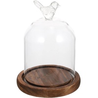 IMIKEYA Glas Glocke Glaskuppel mit Holzboden, Klein Dekorative Glashaube Glasglocke Transparent Pflanzenglocke für Deko, Tafelschmuck, Lichter, Kuchenglocke, 9x15 cm