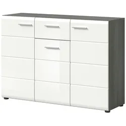 Inn.Furn Sideboard weiß Hochglanz, grau 120 cm, viel Stauraum Rumba
