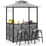 Costway Gartenbar Set Bartisch mit 2 Barhockern 120 x 60 x 110 cm Grau/Braun