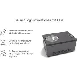 Springlane Eismaschine & Joghurtbereiter Elisa 2,0 L mit selbstkühlendem Kompressor 220 W, aus Edelstahl mit Kühl- und Heizfunktion, inkl. Rezeptheft (Elisa Anthrazit)