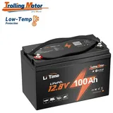 LiTime 12V 100Ah TM LiFePO4 Batterie Bootsbatterie mit Tieftemperaturschutz Solarakkus (12 V), L329*B172*H214 mm, für Elektromotor mit 30-70 lb Schubkraft schwarz