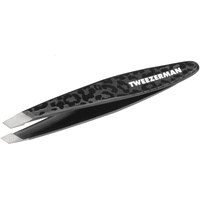 Tweezerman Pinzette Mini Version mit Handgefeilter Abgeschrägter Spitze zum Augenbrauenzupfen, Black Leopard