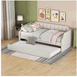 LuxusKollektion Loungebett Daybetten 90x200 Einzeltagesbett Rollbett Gepolstert Beige