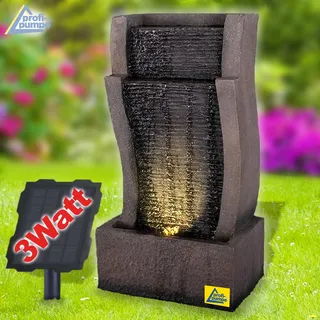 Solar Gartenbrunnen Brunnen Solarbrunnen Zierbrunnen Wasserfall Gartenleuchte Teichpumpe für Terrasse, Balkon, mit Pumpen, mit Liion-Akku & Led-Licht (RHEIN-Gold)