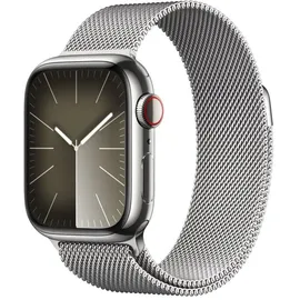 Apple Watch Series 9 GPS + Cellular 41 mm Edelstahlgehäuse silber, Milanaise Armband silber One Size