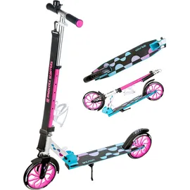 Raven Klappbarer Scooter mit Klingel, Flaschenhalter, Galaxia Blue/Pink 200mm)