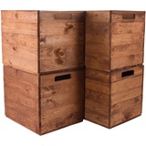 1-12 x Stilvolle Holzkisten, dunkelbraun, mit Filzstoppern & zwei Eingriffen, zur Aufbewahrung in gemütlichem Ambiente, neu, 37,5x32x32,5cm (4)