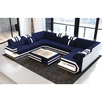 Sofa Dreams Wohnlandschaft Polster Stoff Design Sofa Ragusa U Form M Mikrofaser Stoffsofa, Couch wahlweise mit Hocker blau