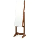 Costway Schmuckschrank mit Spiegel & 3-Farbigen Led Beleuchtung Braun