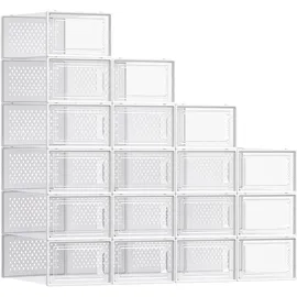 Songmics Schuhboxen 18er Set transparent-weiß