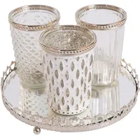 H&D Manufaktur Jinfa 3er Set Teelichtgläser auf Spiegelplatte in Weiß