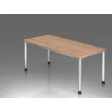 HAMMERBACHER Orbis höhenverstellbarer Schreibtisch nussbaum rechteckig, 4-Fuß-Gestell silber 180,0 x 80,0 cm