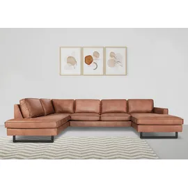 Home Affaire Wohnlandschaft HOME AFFAIRE "Pinto, 350 cm, U-Form, XXL, mit Ottomanen", braun (cognac), B:350cm H:85cm T:206cm, Luxus-Microfaser in Lederoptik (100% Polyester);Cord (92% Polyester, 8% Polyamide), Sofas, Wohnlandschaft, Cord, Chenille, Lederoptik, mit