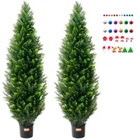 Vevor Künstlicher Formschnittbaum aus Zeder, 152,4 cm hoch (2 Stück), mit zusätzlichen Blättern und Topf, künstliche immergrüne Zypressenpflanze, UV-geschütztes künstliches Grünset für die Heimdekoration drinnen/draußen