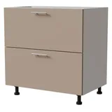 Feldmann-Wohnen Unterschrank Brerra (D2A/80/1A, 2 Schubladen + Innenschublade, HETTICH InnoTech Atira, 1-St., moderne Optik, lackierte Fronten, 80x50x82cm) weiß / RAL 1019 graubeige Matt beige|braun|grau