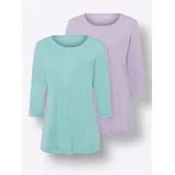 Classic Basics Longshirt CLASSIC BASICS "Doppelpack Shirts", Damen, Gr. 54, bunt (flieder, mint), 100% Baumwolle, unifarben, Rundhals, Shirts Longshirt
