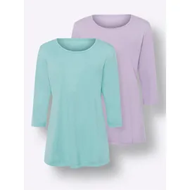 Classic Basics Longshirt CLASSIC BASICS "Doppelpack Shirts", Damen, Gr. 54, bunt (flieder, mint), 100% Baumwolle, unifarben, Rundhals, Shirts Longshirt
