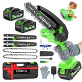 CEEPUY 6 Zoll Mini Akku-Kettensäge 2 x 4000 mAh elektrische Säge zum Beschneiden mit Ölpumpe, Handkettensäge zum Schneiden von Holz und Gärten