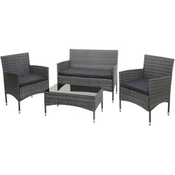 Mendler Poly-Rattan Garnitur HWC-F55, Balkon-/Garten-/Lounge-Set Sofa Sitzgruppe ~ grau, Kissen dunkelgrau
