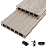 Woodstore24 Terrassendielen WoodoMykonos WPC Hohlkammerdiele in 3D-Holzoptik grau, (2,4m L x 14,5cm B x 2,5cm Stärke, Bodenbelag Komplettset mit Unterkonstruktion), Holzoptik, Klicksystem, Außenbereich, Gastronomie geeignet, wetterfest grau