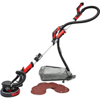 Wiltec Wiltec, Schleifmaschine + Poliermaschine, Trockenbauschleifer 750 w, Wandschleifer Deckenschleifer mit 225 mm Schleifteller, Langhalsschleifer mit Absaugung, Zubehör und Teleskopstange