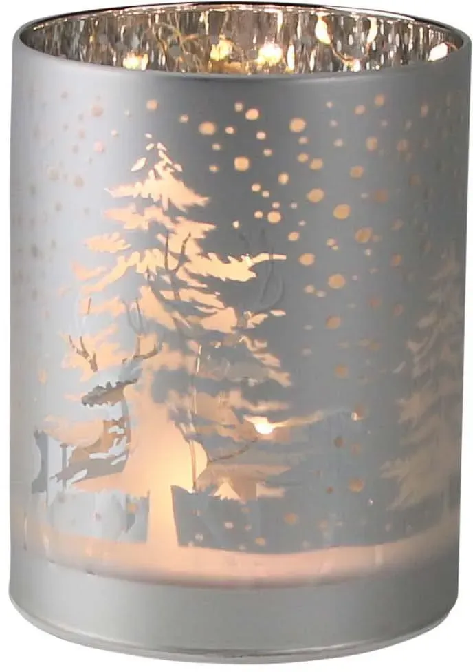 LED Windlicht AM DESIGN, silber (silberfarben), B:10cm H:18cm L:10cm, Leuchten, Weihnachtsdeko, mit weihnachtlichen Elementen