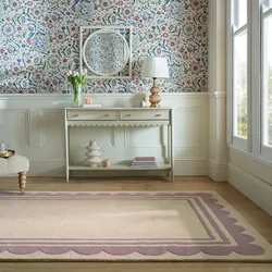 Wollteppich FLAIR RUGS "Lois", lila, B:120cm H:7mm L:170cm, Wolle, Teppiche, Lois Wollteppich mit Jakobsmuschelbordüre