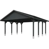 SKANHOLZ Skan Holz Wallgau - Satteldach Doppelcarport Breite 620 cm Gr. 1 - 620 x 600 cm Dachschalung mit Dachschindeln (schwarz) schiefergrau Holzcarport