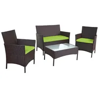Mendler 2-1-1 Poly-Rattan Garten-Garnitur Halden, Sitzgruppe Lounge-Set Sofa braun-meliert, Kissen grün ~ Braun