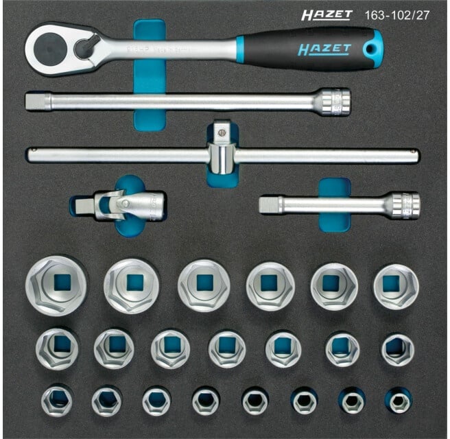 HAZET Steckschlüssel-Satz 163-102/27 Vierkant hohl 12,5 mm (1/2 Zoll) Außen-Sechskant-Tractionsprofil Anzahl Werkzeuge: 26