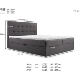 e-meubles Kontinentalbett, Boxspringbett, Bett mit bettkasten, Bonell-matratze und Topper, Doppelbett - Boxspringbett 05 - 140x200 - Schwarz - Hugo 100