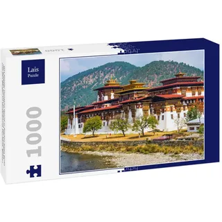 Lais Puzzle Das Kloster Punakha Dzong in Bhutan Asien eines der größten Klöster in Asien mit der Landschaft und den Bergen im Hintergrund, Punakha, Bhutan 1000 Teile