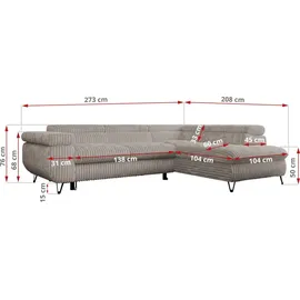 MKS Meble Eckcouch Cord 3-Sitzer Grau
