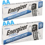 Energizer 20x Energizer Lithium Batterie SET 10x AA Mignon + 10x AAA Micro