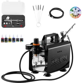 Vevor Airbrush Set 1/6 PS mit Luftkompressor, 1 Dual Action Airbrush Pistole mit 3 Düsen (0,2/0,3/0,5 mm)
