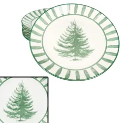 6x Wald grün Speiseteller Steingut 6 Personen Essteller Weihnachten Streifen