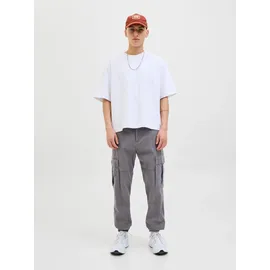 JACK & JONES "JPSTKANE JJJONNIE CUFFED CARGO", Herren, Gr. 29, Länge 34, grau (castlerock), Web, Obermaterial: 98% Baumwolle, 2% Elasthan, unifarben, loose fit knöchellang, Hosen Cargohose