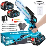 Mini Kettensäge mit Akku, 6 Zoll Akku kettensäge mit 1000W Bürstenloser Motor und 8000mAh Akkus, Mit 2 Ketten und Sicherheitsverriegelung, Handkettensäge Akku für Gartenscheren Astschere Holzschneiden