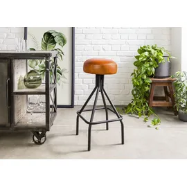 Massivmoebel24 Barhocker Echtleder 36x36x76 cognac IRON LABEL #20