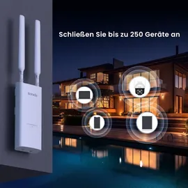 Tenda OAP1200 Outdoor Wi-Fi AP AC1200, Gigabit LAN, IP65, VLAN, 802.11k/v/r, aktives und passives PoE - Weiß