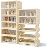 BTGGG Schuhboxen Stapelbar 6 Ebenen Schuhaufbewahrung Platzsparend Transparent mit Deckel Halten Sie 12 Paar Schuhe