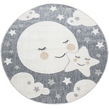 Paco Home Kinderteppich »Tweet 465«, rund, Flachgewebe, Hoch-Tief-Effekt, Motiv Mond & Sterne, Outdoor geeignet, grau