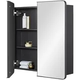 Fundin Badezimmer-Spiegelschrank mit Stauraum - Doppeltüren, Metallrahmen mit runden Ecken, verstellbare Regale, Matt Schwarz, Aufputzmontage - 60 x 65 cm