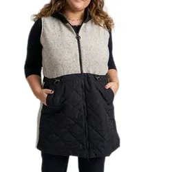 PONT NEUF Damen Stepp-Weste mit Wollanteil Herbst-Weste mit Kapuze Outdoor-Weste 83838560 Schwarz/Beige - S