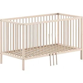 Vipack Babybett VIPACK "Dino 70/140 mit 3-fach verstellb. Lattenrost, inkl. 3 Schlupfsprossen", braun (buche natur), B:144,4cm H:84,4cm T:75,5cm, Massivholz, Babybetten, Babybett, aus massiver Buche, umbaubar zum Juniorbett, wahlweise in 3 Farben