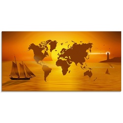 Artland Glasbild Weltumsegelung, Landkarten (1 St), in verschiedenen Größen orange